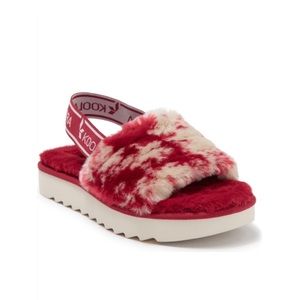 Ugg Slingback Sandals Fuzzi II Tie Dye Faux Fur Platforms Berry Red, Size 6M NEW